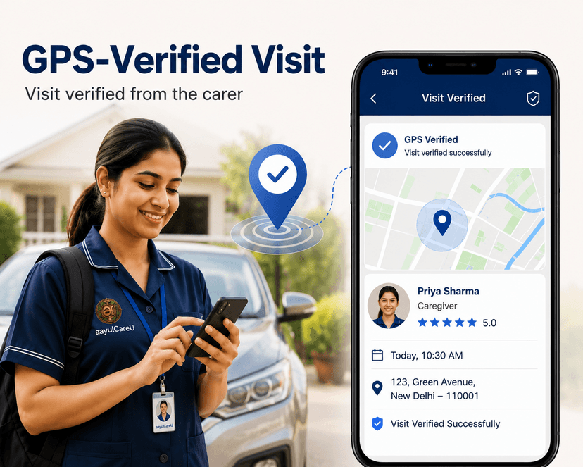 The family app showing a GPS-verified visit
